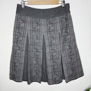 New Ann Taylor Loft Wool Blend Gray‎ Pleated Beaded Skirt Women's 6 Preppy
